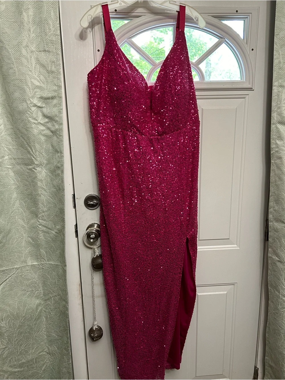 Amore Belle Fuchsia Sequin V-Neck Gown